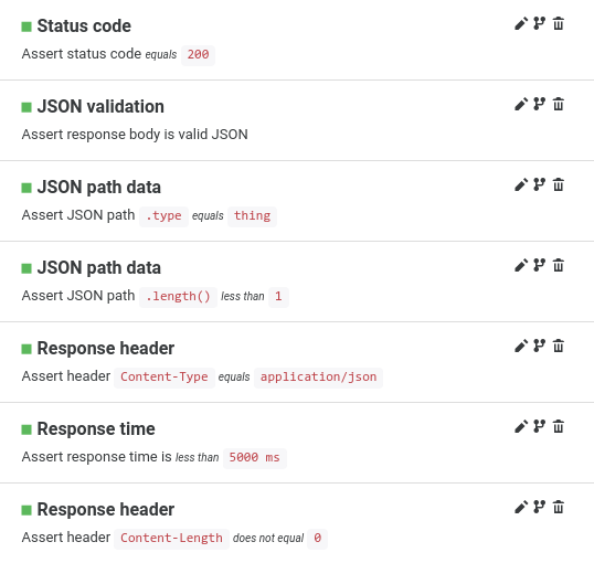 Add assertions for your API endpoints Make tests and assertions for your web app